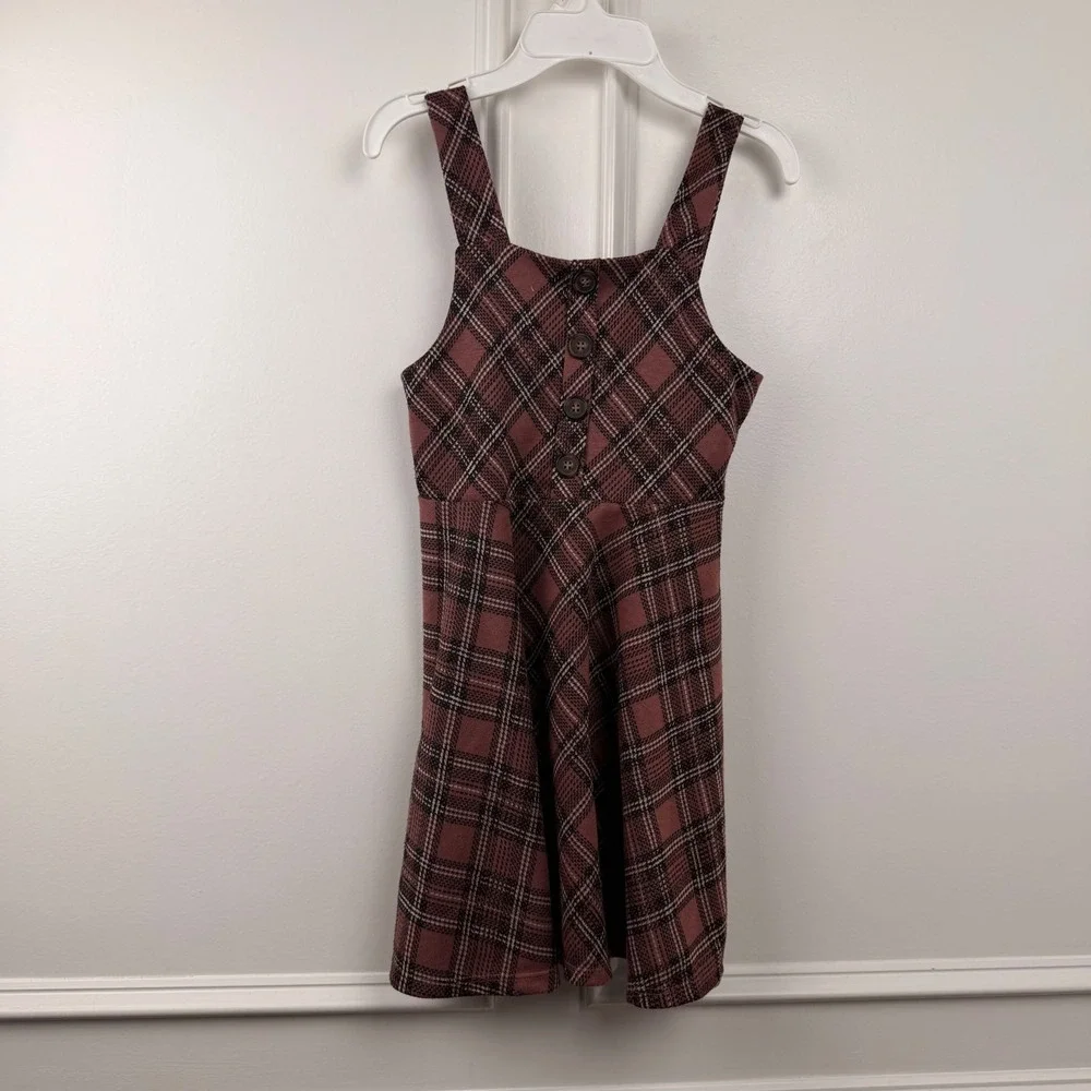 Beautees Girls Plaid Jumper Dress Mauve Black Button Front Size 7/8 7918A24